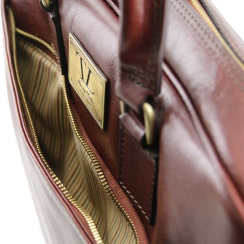 Urbino - Leather laptop briefcase with front pocket